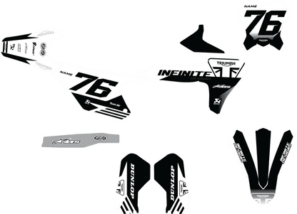 Set of black motorcycle decals with branding on a white background